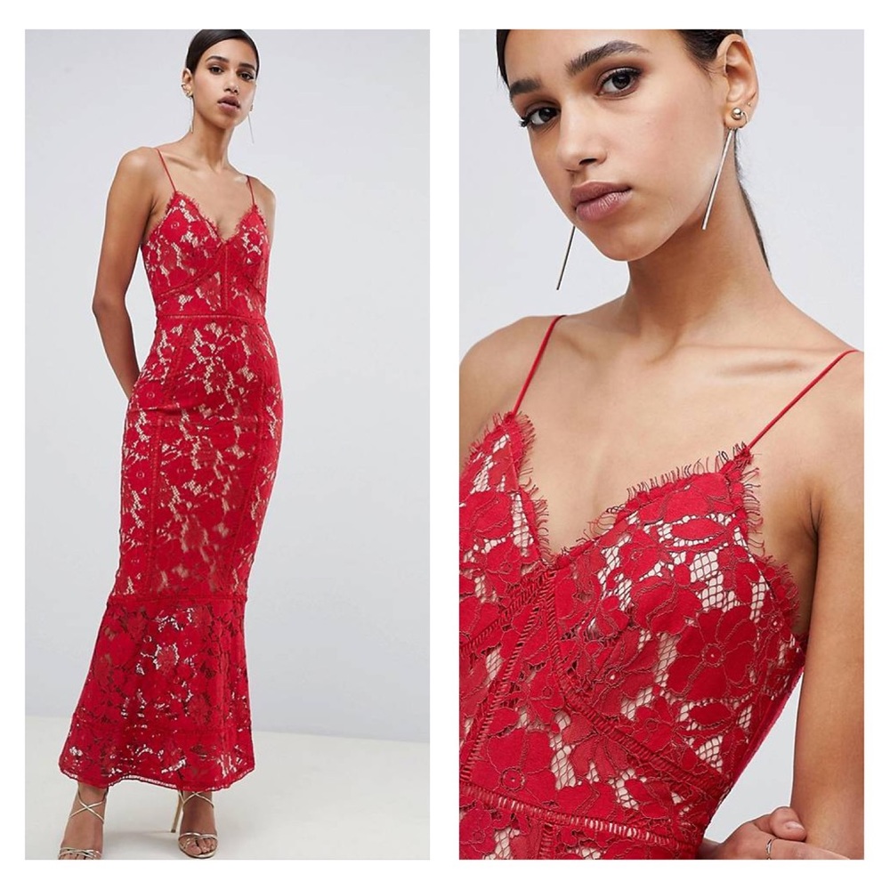 JARLO Lace Embroidered Contemporary Event Boho Trumpet Cami Maxi Dress